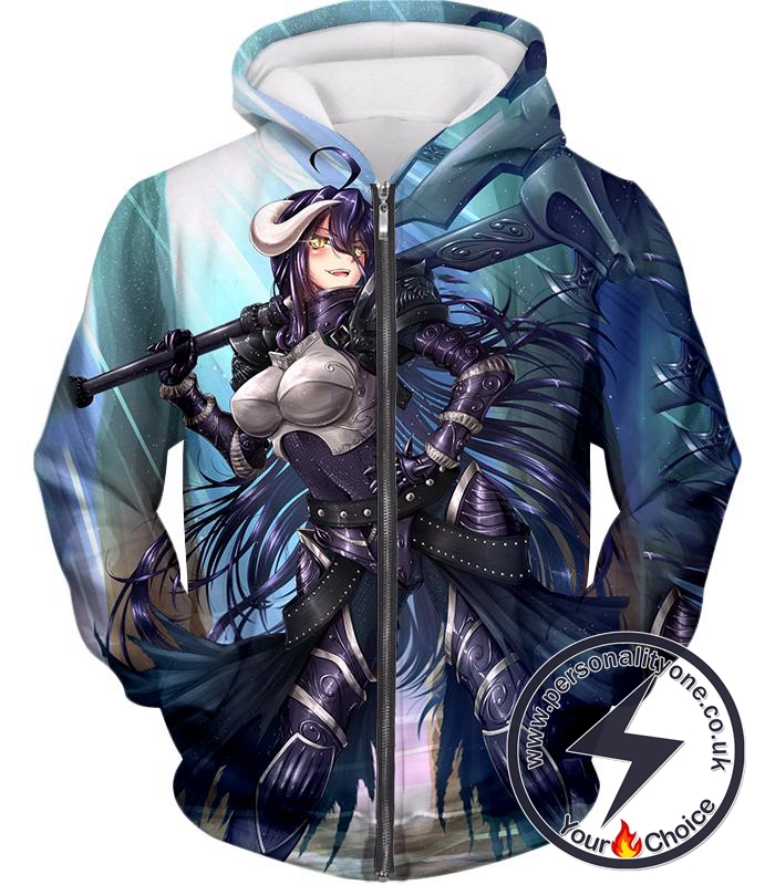 Overlord Ready for Action Albedo the White Devil Cool Anime Promo Zip Up Hoodie